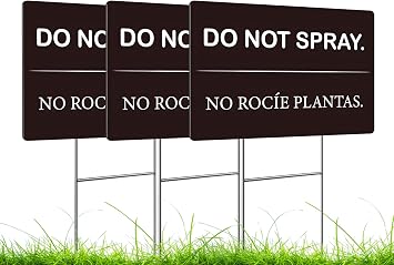Set of 3 Do Not Spray and Do Not Trim Yard Black Sign with Metal Stake 12x8 Inches - No Podar Las Plantas sign for Outdoor or Indoor - Double Sided Bilingual Plant Sign or Plastic Garden Sign