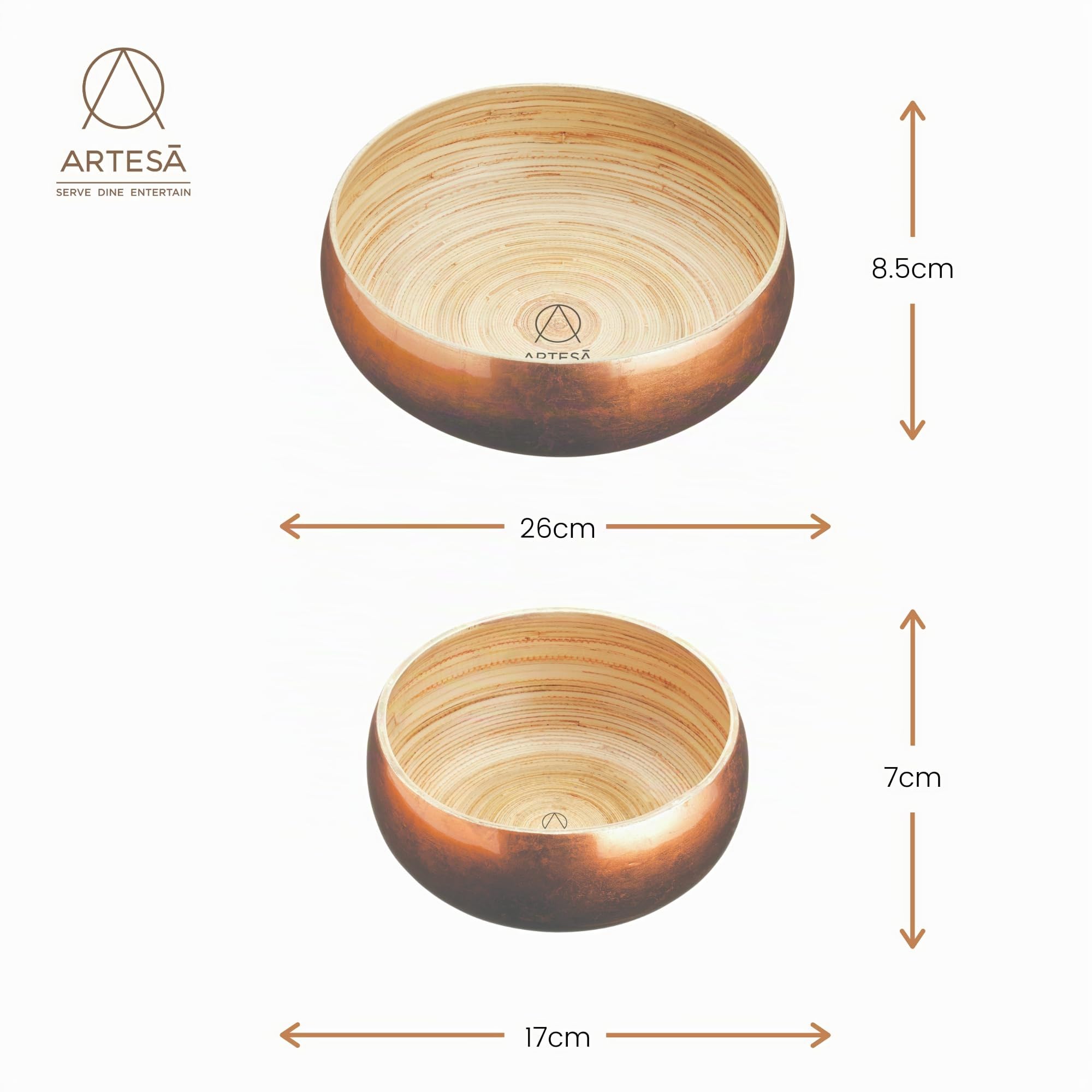 Artesà Cuenco Bambú, 26cm, para Servir Ensalada, Fruta o Pan