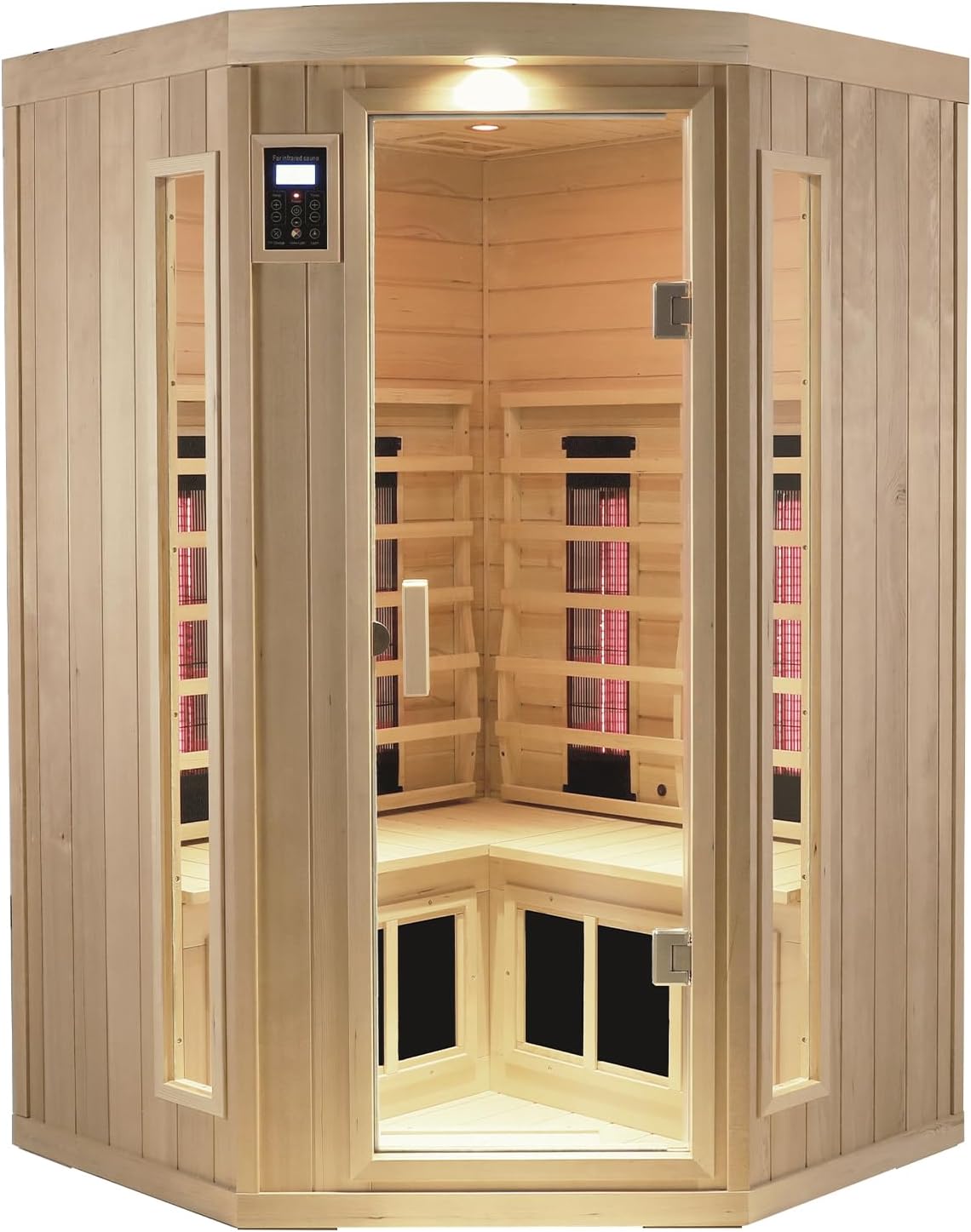 LTCCDSS Ceramic Far Infrared Sauna, Infrared Sauna 2-3 Person, Hemlock Indoor Sauna with 1750W, 5 Low EMF Heaters+4 Ceramic Heating Cube, 2 Bluetooth Speakers, Chromotherapy, LCD Display Dual Control