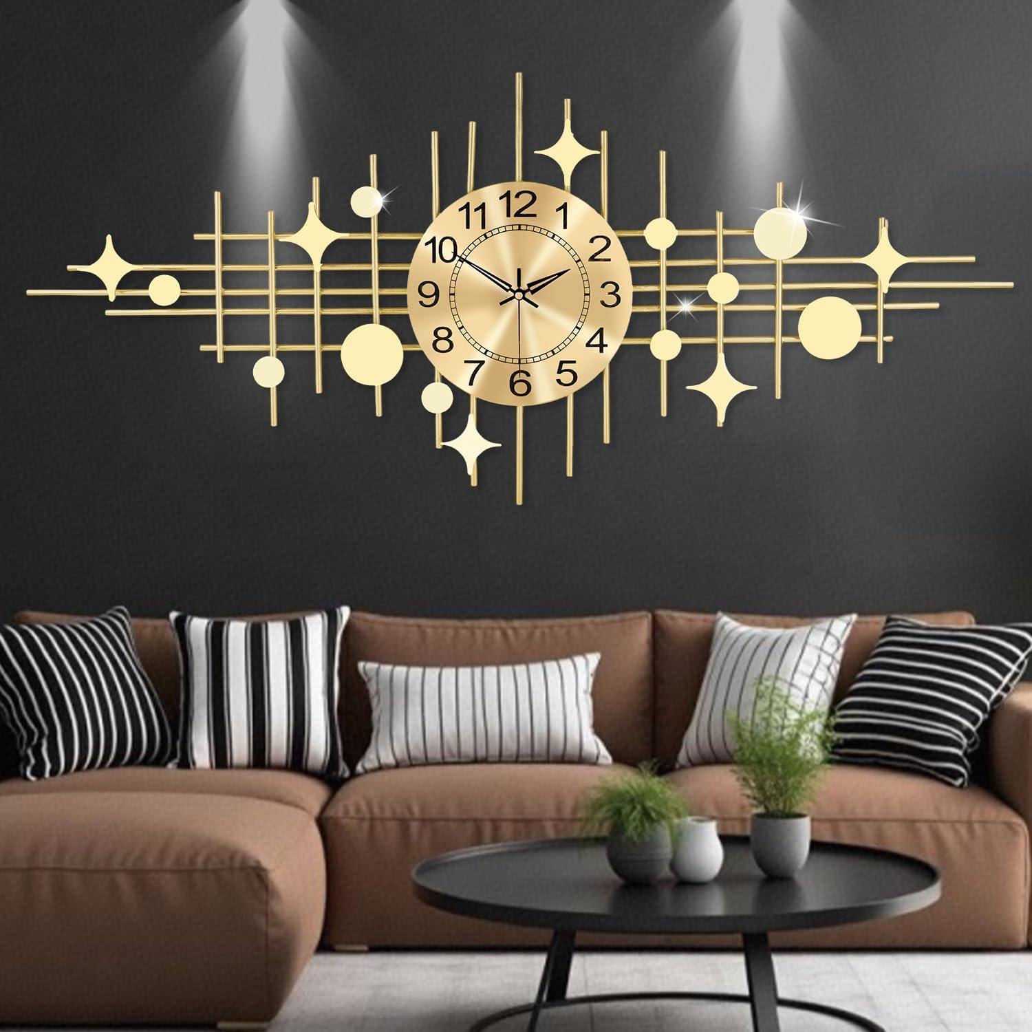 SIN&MI Wall Clock,Large Wall Clocks for Living Room,Silent Non Ticking,Battery Operated Oversized Round Modern Wall Clock for Bedroom,Farmhouse,Office Wall Decor Star, 16.3 * 37.4 Inch