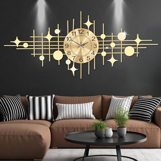 Horloge Murale,Grandes Horloges Murales pour Salon,Silent Non Ticking,Batterie exploitée surdimensionnée Ronde Horloge Mur moderne pour Chambre,Farmhouse,Décor mural de bureau Star, 16.3 * 37.4 1 cm