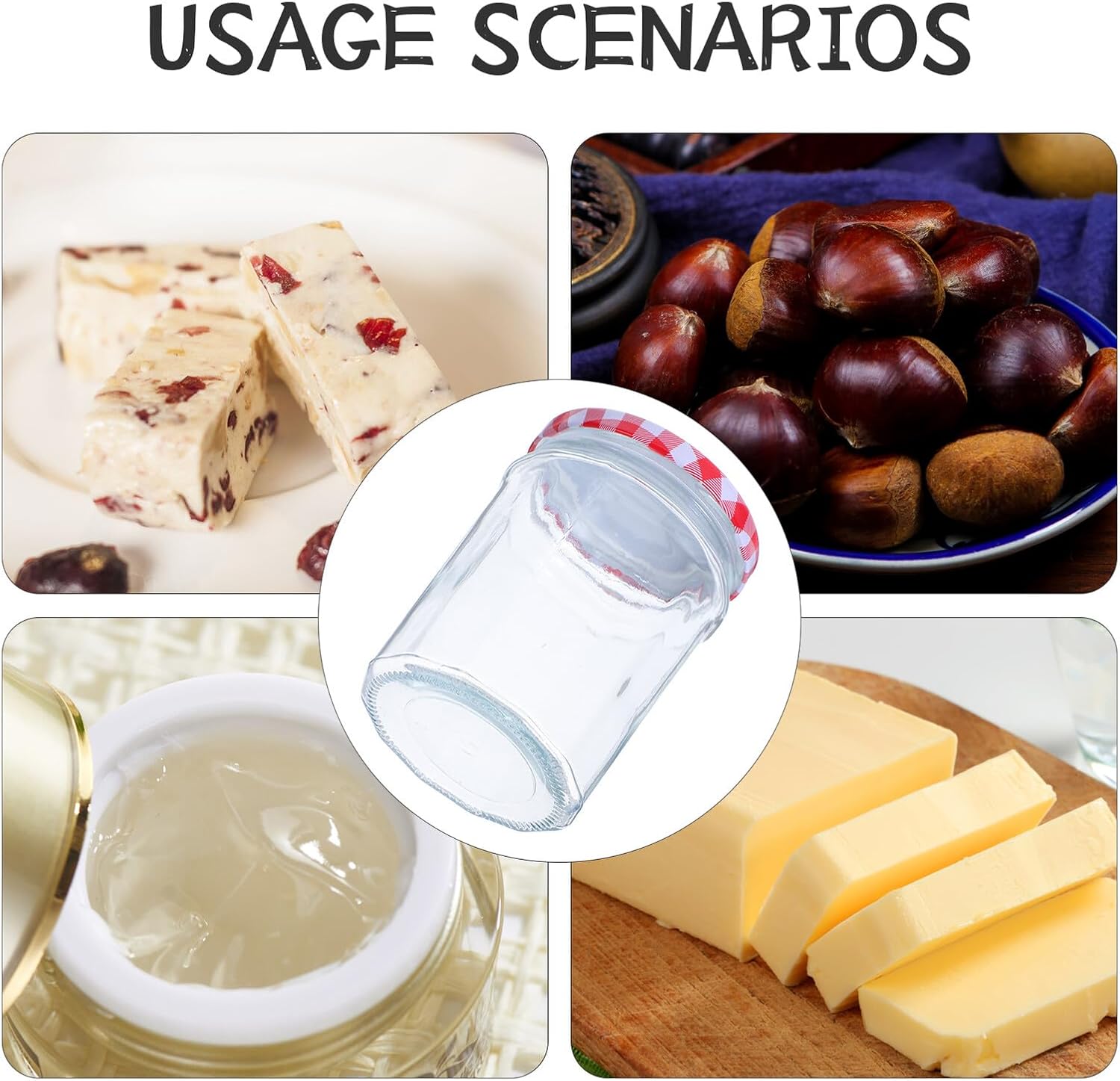 Hexagon Glass Jars with Airtight Lids 380ml Small Jam and Honey Storage Containers 6pcs Set Food-grade Glass Kitchen Canisters for Spices and Preserves