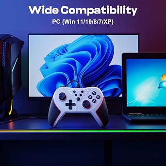 RivalPlay PC Controller Wired Game Controller for PC, Windows 11, 10, 7 & 8 with Paddles, 3-Level Vibration, Mappable Buttons & Textured Grips White