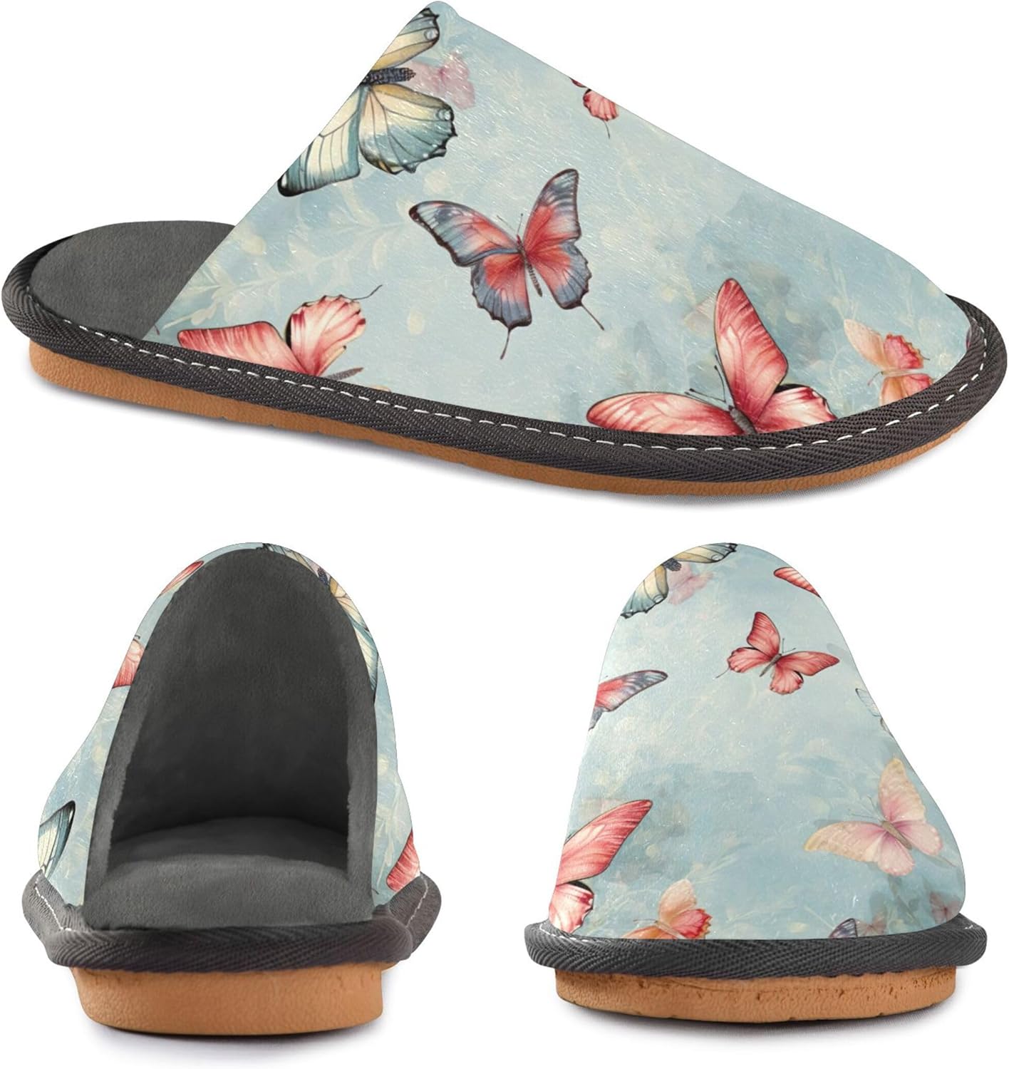 Butterfly House Slippers – Cozy Fuzzy Slippers for Guests, Washable & Disposable, Perfect for Shoeless Home, Spa & Hotel Use A111808