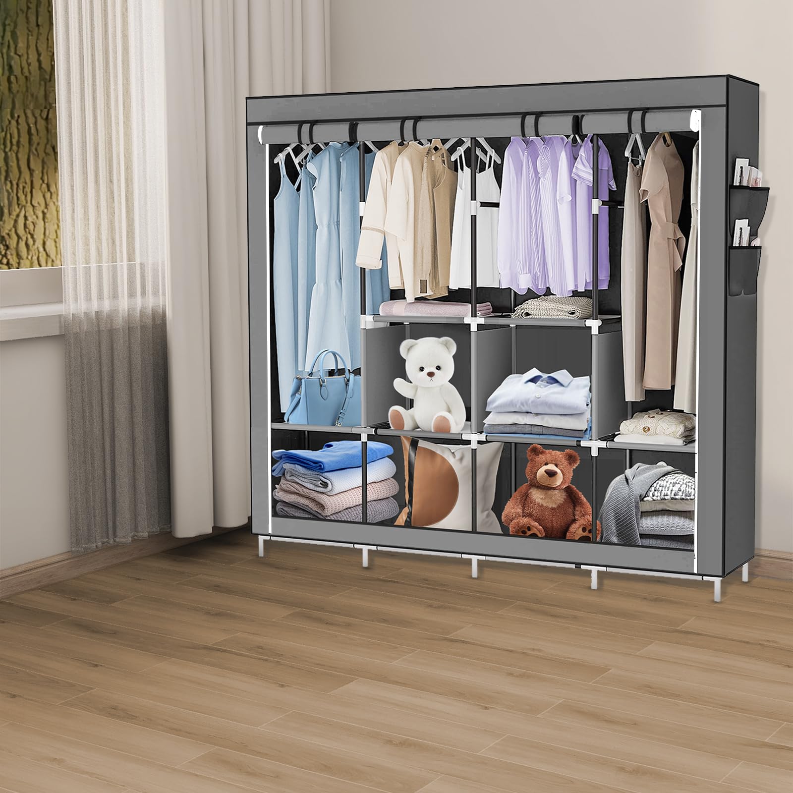Armario de almacenamiento plegable, armario, armario, dormitorio, de tela no tejida, organizador de almacenamiento para dormitorio, vestidor, vestidor, textil de tela no tejida (170 x 45 x 108 cm),