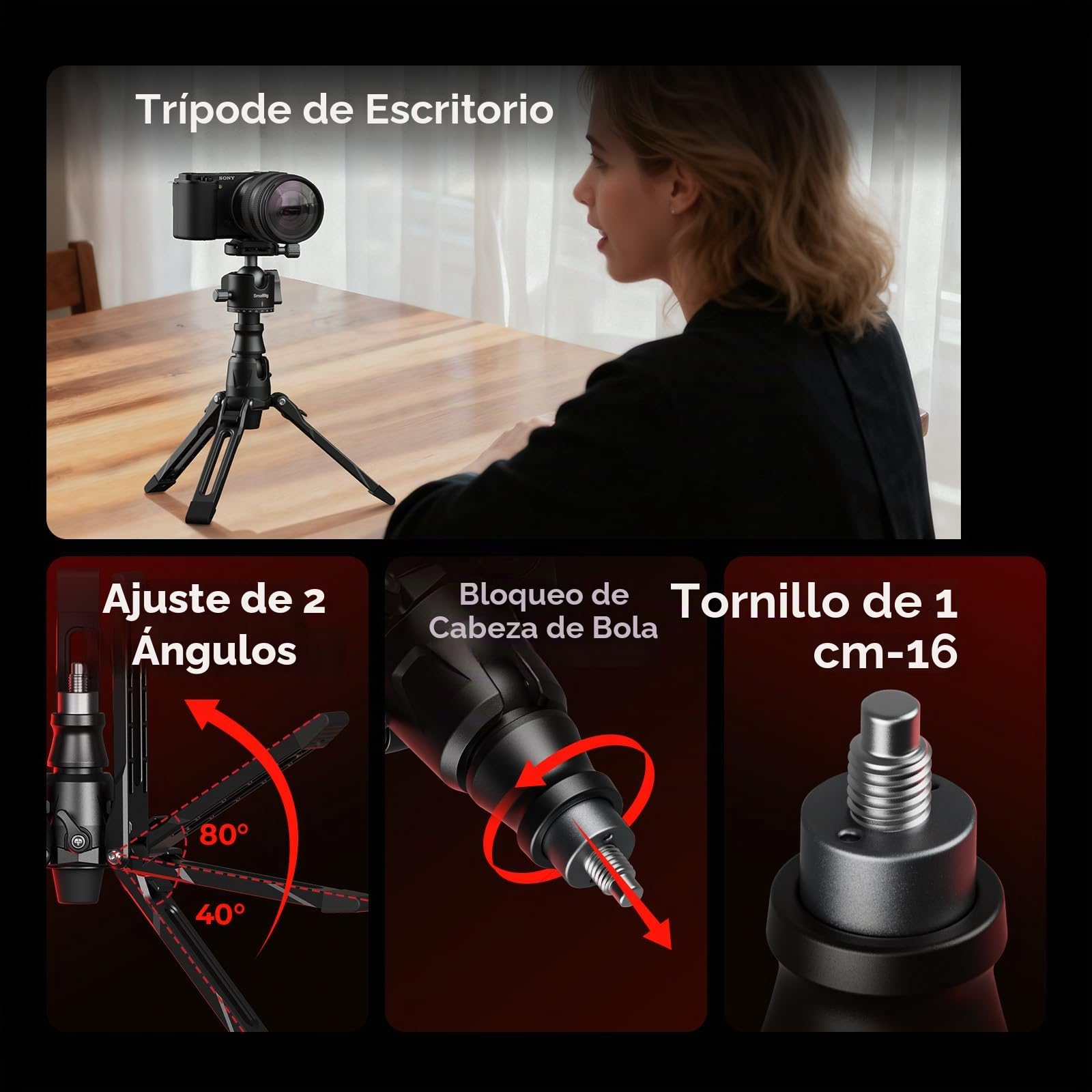 SMALLRIG Monópode de Fibra de Carbono 166.5cm, Portátil 68cm, Peso 1.72kg, Ajuste de Altura de Un Toque, Carga Máx. 5kg - 5564
