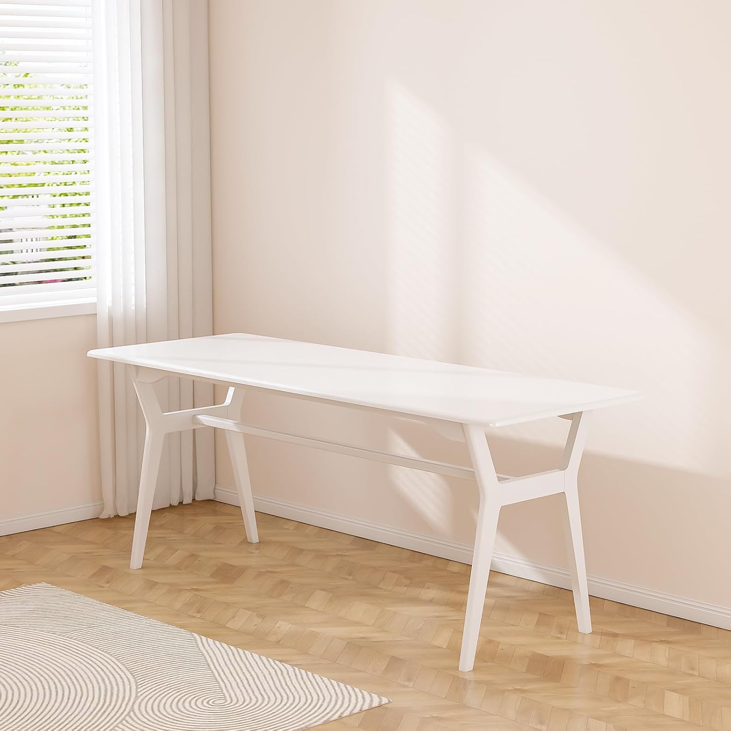 Solid Wood Study Desk - 63" Double Long Computer Table for Home Office, 2-Person PC Workstation, White