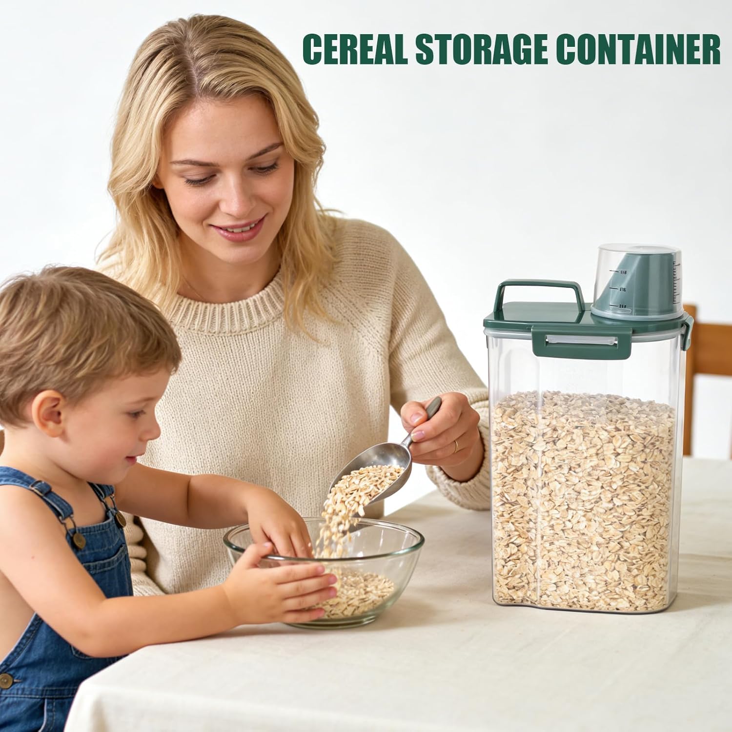 TBMAXS 2 Pack 3 Lbs Dog Cat Food Storage Containers for Travel, Portable Pet Food Storage Container, Easy-Pouring Bird Seed Dispenser, Airtight Rice Cereal Oatmeal Flour Holder -Pine Green