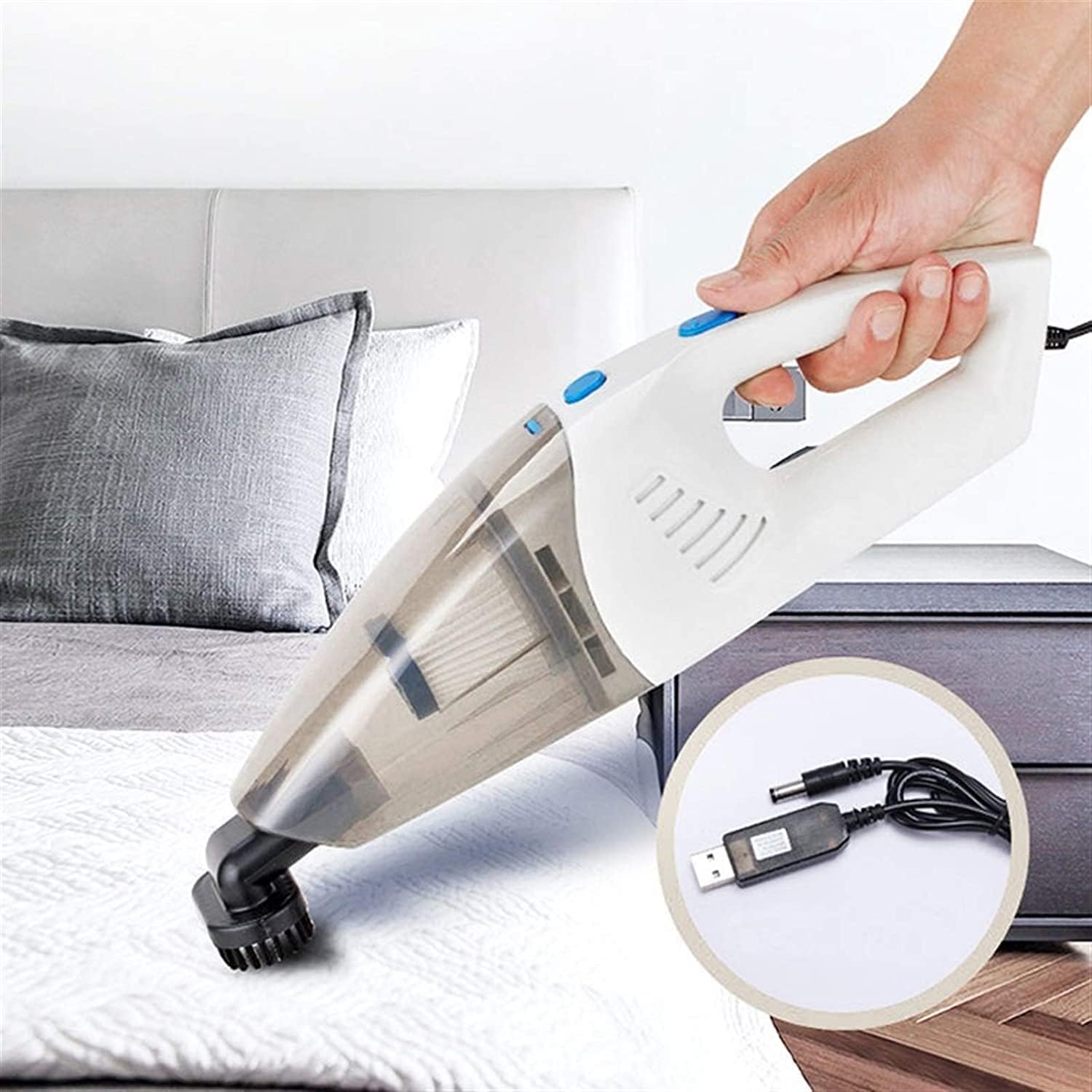 USB Powerful Wireless Vacuum Cleaner Car Vacuum Cleaner for Car Handheld Portable Vacuum Cleaner Car Wireless Vaccums Cleaners(Color:White), Size