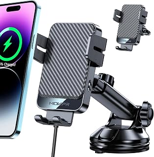 Wireless Car Charger Phone Holder, MOKPR 15W Fast Charging Auto-Clamping Car Mount Hands-Free Car Charger for Dashboard Windshield Air Vent Compatible with iPhone 15/14/13/12, Samsung S23/S22/S21