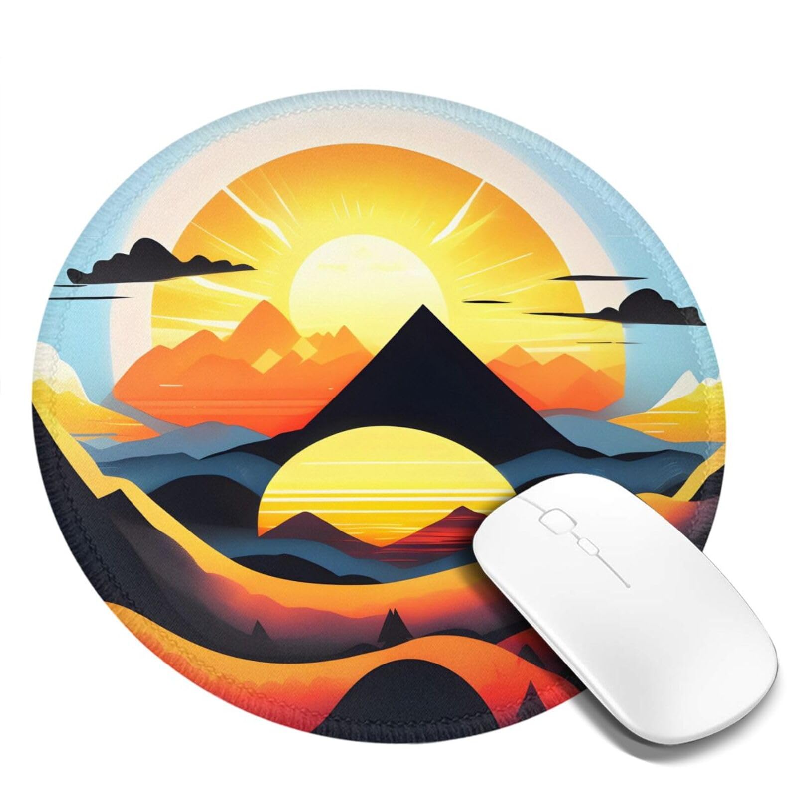 Tappetino per mouse rotondo con tramonto sopra le onde, impermeabile, con base in gomma antiscivolo, per computer portatile da ufficio, mouse wireless per casa, ufficio, viaggi, 2 pezzi