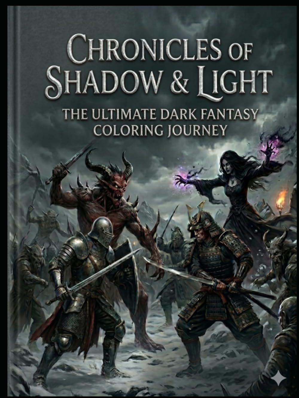 Chronicles of Shadow & Light: Ultimate Dark Fantasy Coloring Journey: An 8.5 x 11 Adult Coloring Book, Legends and Myths ond the Reverse, and 156 pages of Epic Beasts, Warriors and Mysteries