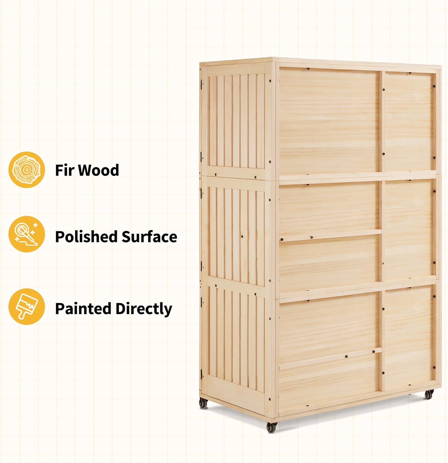 Lovupet Large Wooden Cat House Villa, Luxury Triple Cat Condo with Scratching Pad, Openable Cover and Wheels, Kitten Cage Indoor CT32