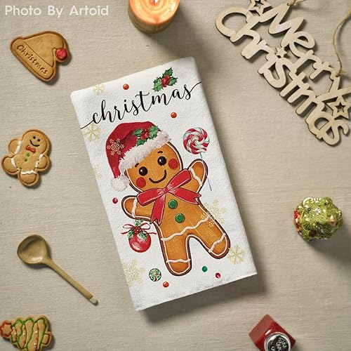 Miniatura 4 de Artoid Mode Juego de 2 toallas de cocina de Navidad con caramelo de jengibre, 18 x 26 pulgadas, bola de Navidad, decoración de invierno, toallas de