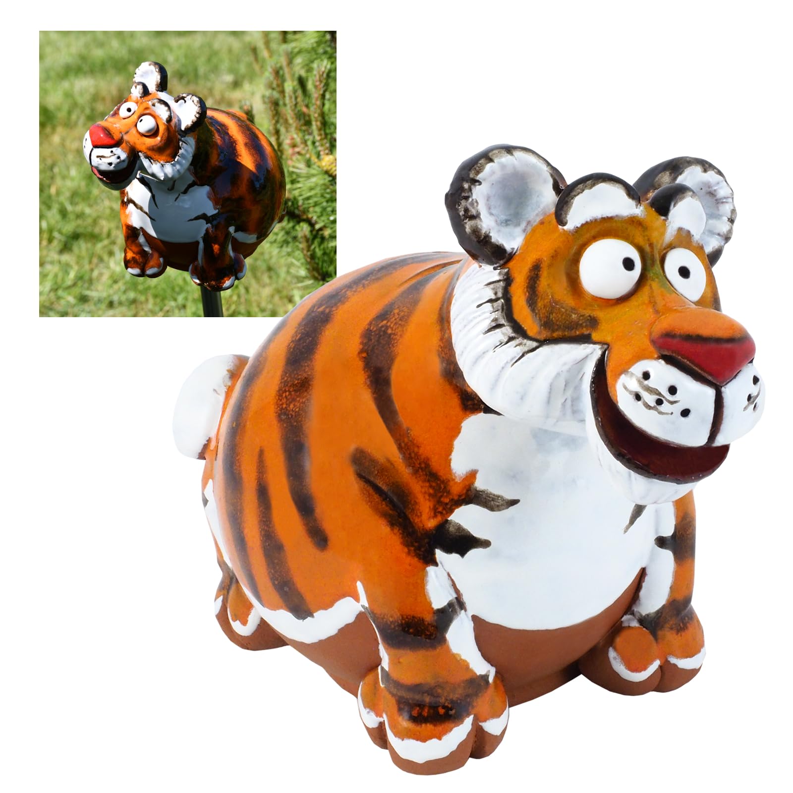 Decoration Jardin Exterieur Statue en Céramique - Deco Extérieur - Figurines pour Jardin - Faite à la Main, Résistant au Gel, Cadeau Unique pour Les jardiniers - Sweet Tigre