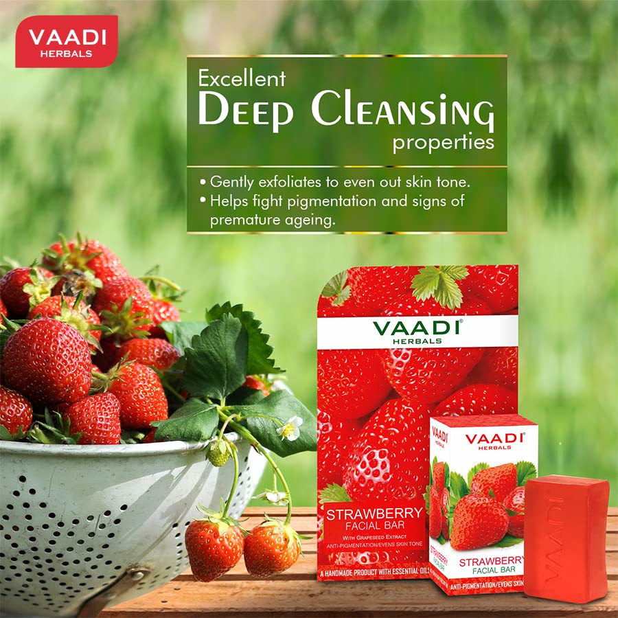 Image of Vaadi Herbals Value Strawberry Facial Bars with Grape Seed Extract, 25gm x 4