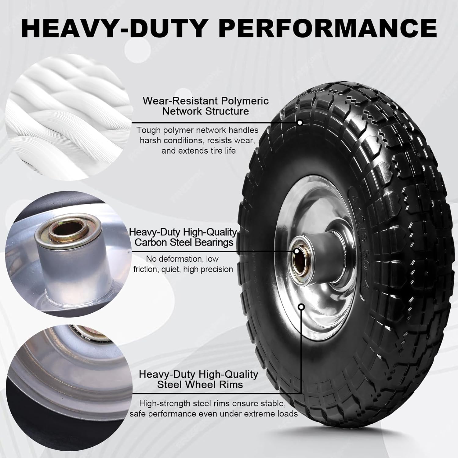 Storystore 4-Pack 4.10/3.50-4 Tire and Wheel - 10 Inch Solid Rubber Tire Wheels with 5/8" Bearings, 2.2" Offset Hub for Hand Truck, Trolley Dolly, Garden Cart and Wheelbarrow