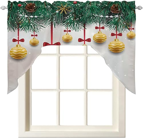 Miniatura 8 de Juego de 3 cortinas y cenefas de cocina, cortinas cortas de otoño con bolsillo para barra, cortinas de ventana de granero de madera para decoración