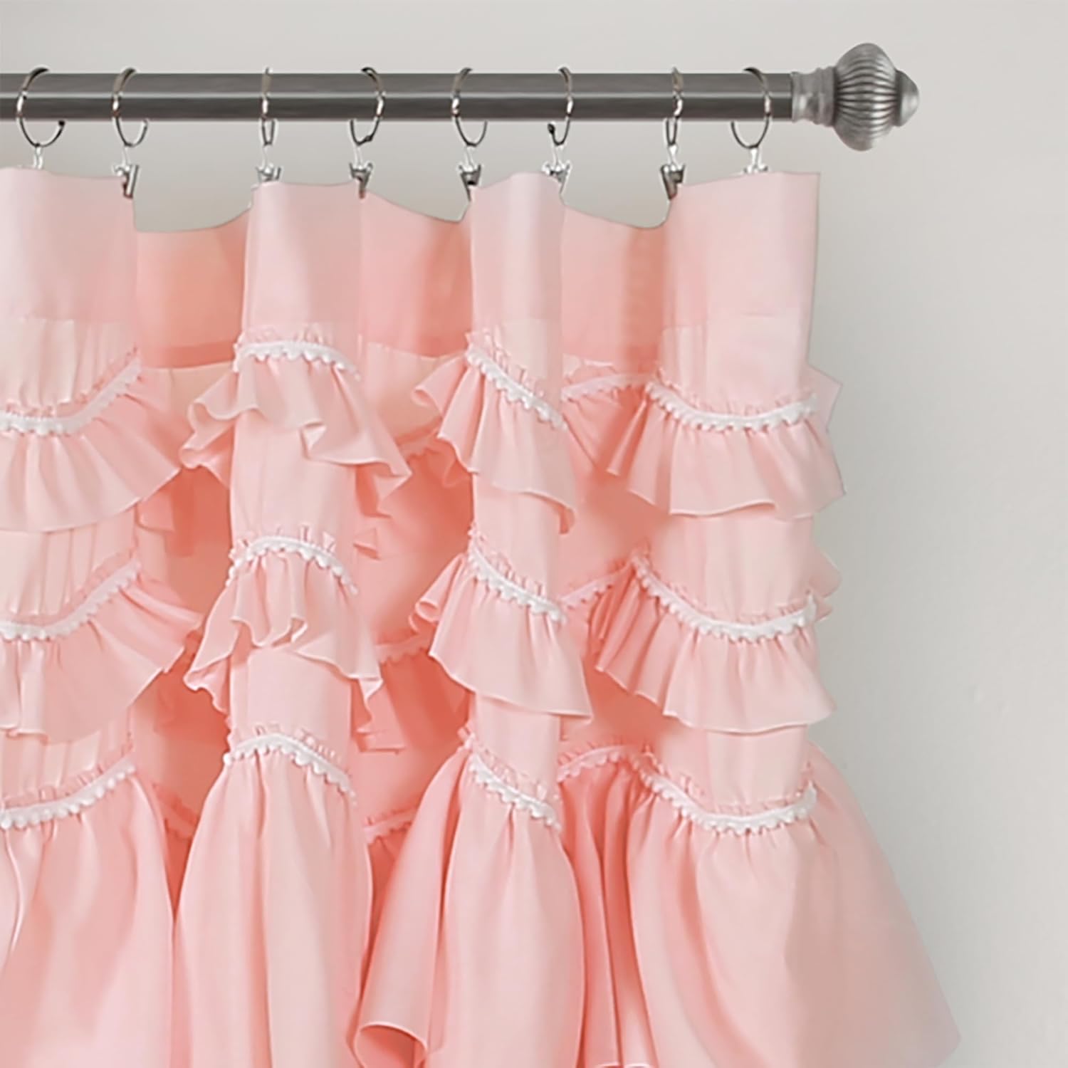 Lush Decor Kemmy Light Filtering Window Curtain Panel Single 52" W x 95" L Peachy Pink - Drapes - Ruffled Curtains for Bedroom - Pink Curtains - Coquette Decor