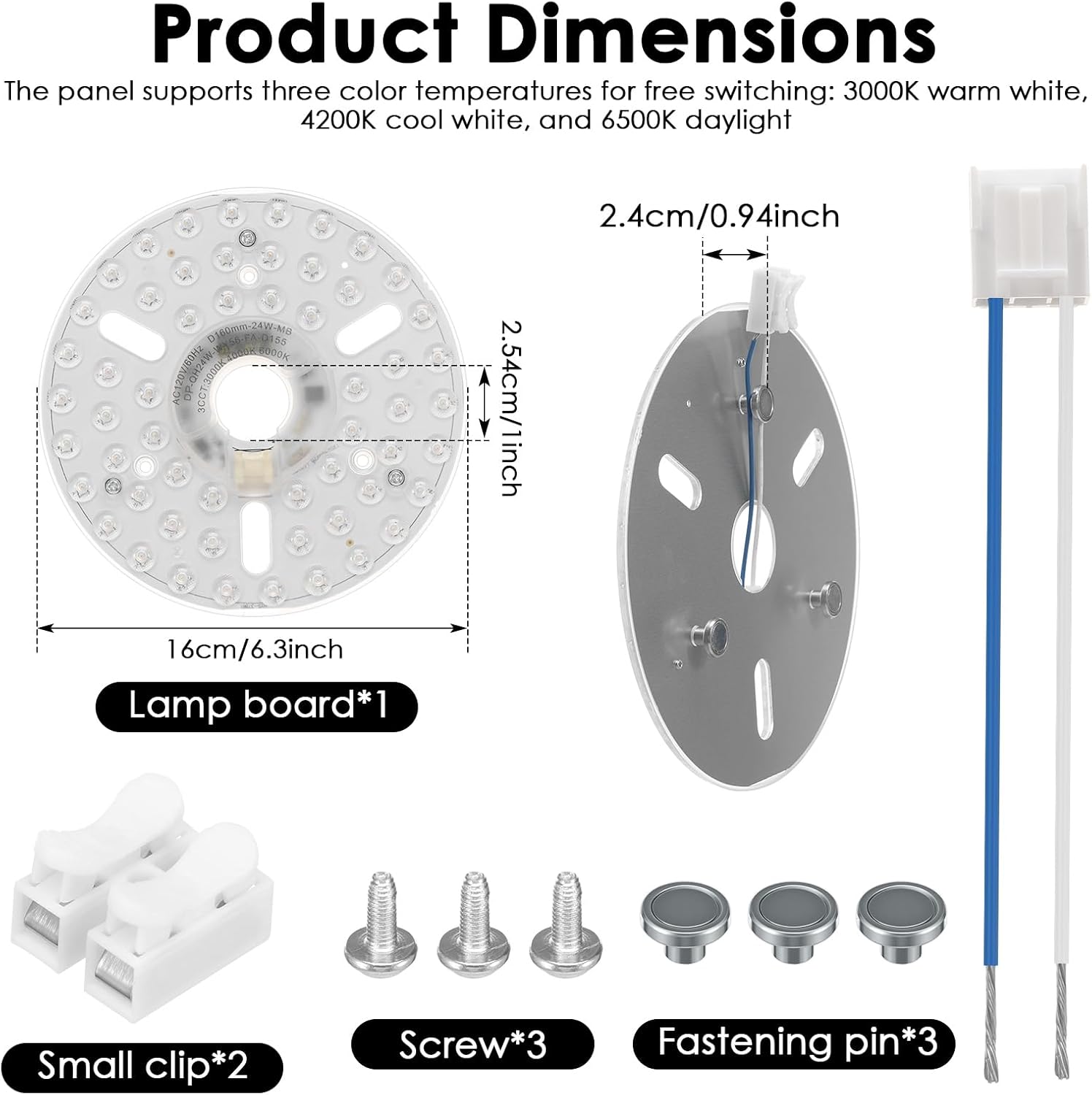 2026 6.3" Ceiling Fan LED Light Replacement Kit, 2200LM, Energy Efficient, 110V 24W 3CCT, Easy Install for Ceiling Fan Light