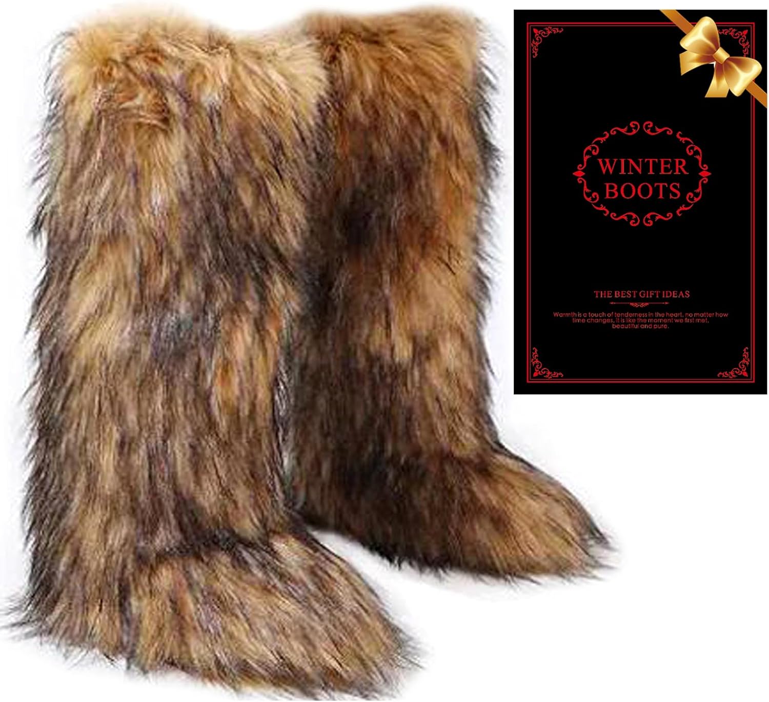 Tall Furry Faux Fur Boots for Women,Winter Snow Fluffy Long Boots for Girls,Knee-High Flat - Image 4
