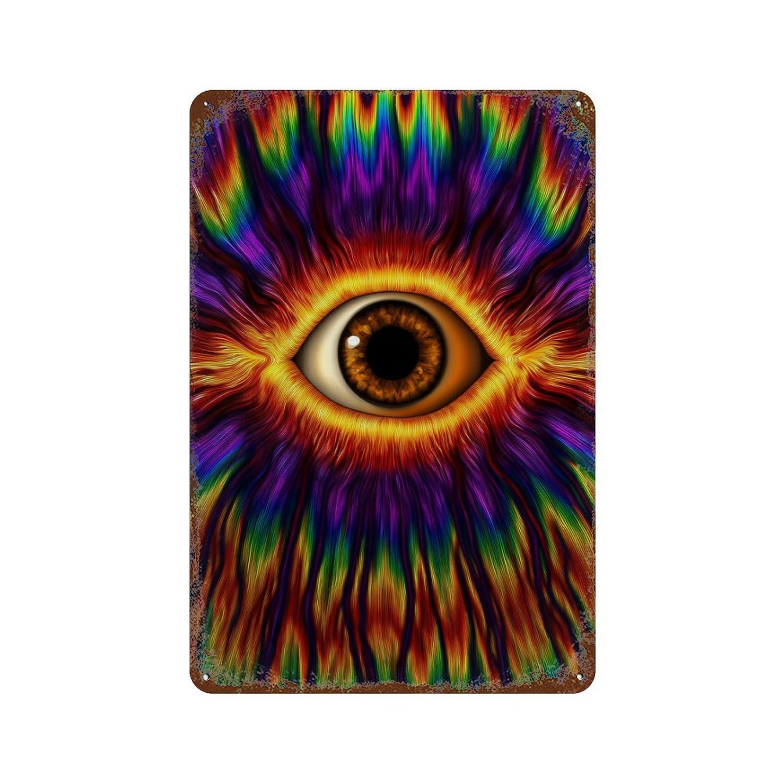 Psychedelic Eye Art Print-6 11.8"x7.9" Rust Effect Tin Sign, Vintage Wall Decor for Farmhouse, Kitchen And Entryway Decor