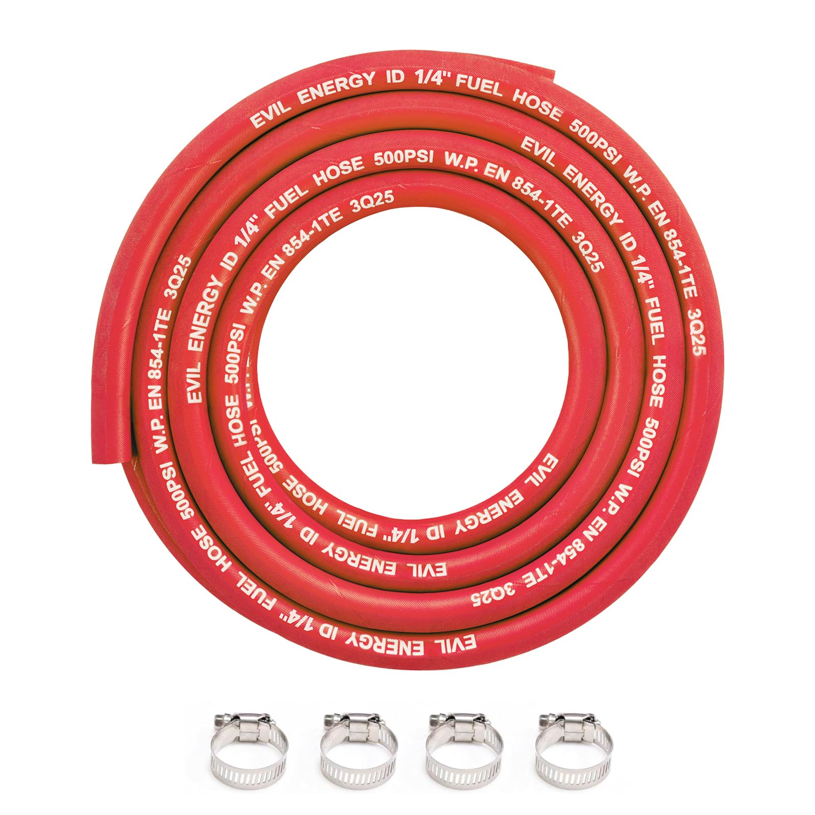 EVIL ENERGY 1/4" High Pressure Fuel Line Hose 15FT 500PSI E85 for Fuel Systems Engines NBR Rubber EN854-1TE Red