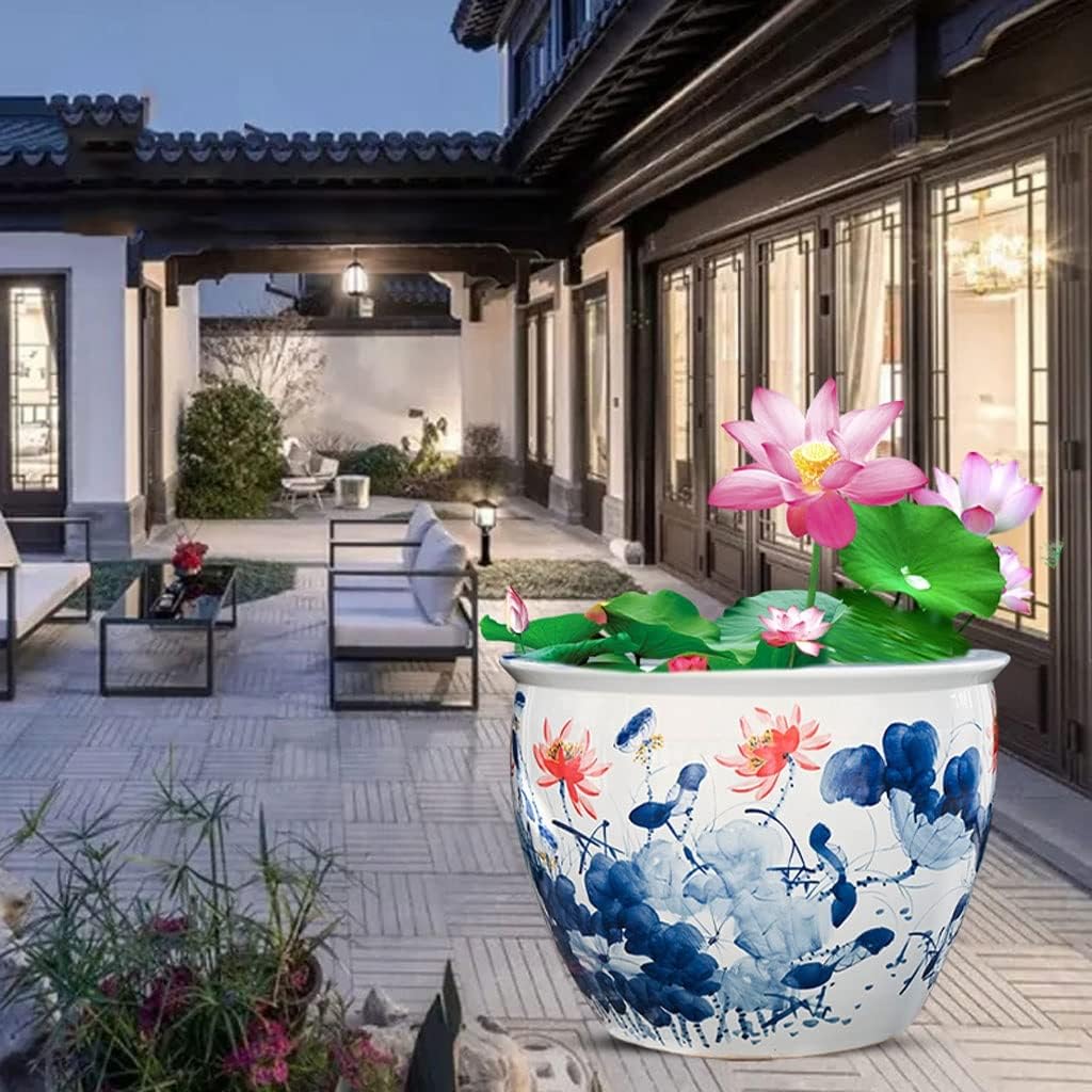 Fish Tank Aquarium Ceramic Goldfish Bowl Living Room Fish Culture Tank Garden Lotus Tank Tortoise Large Water Tank Aquarium Starter Kits Fish Tank Decor(B,40cm)