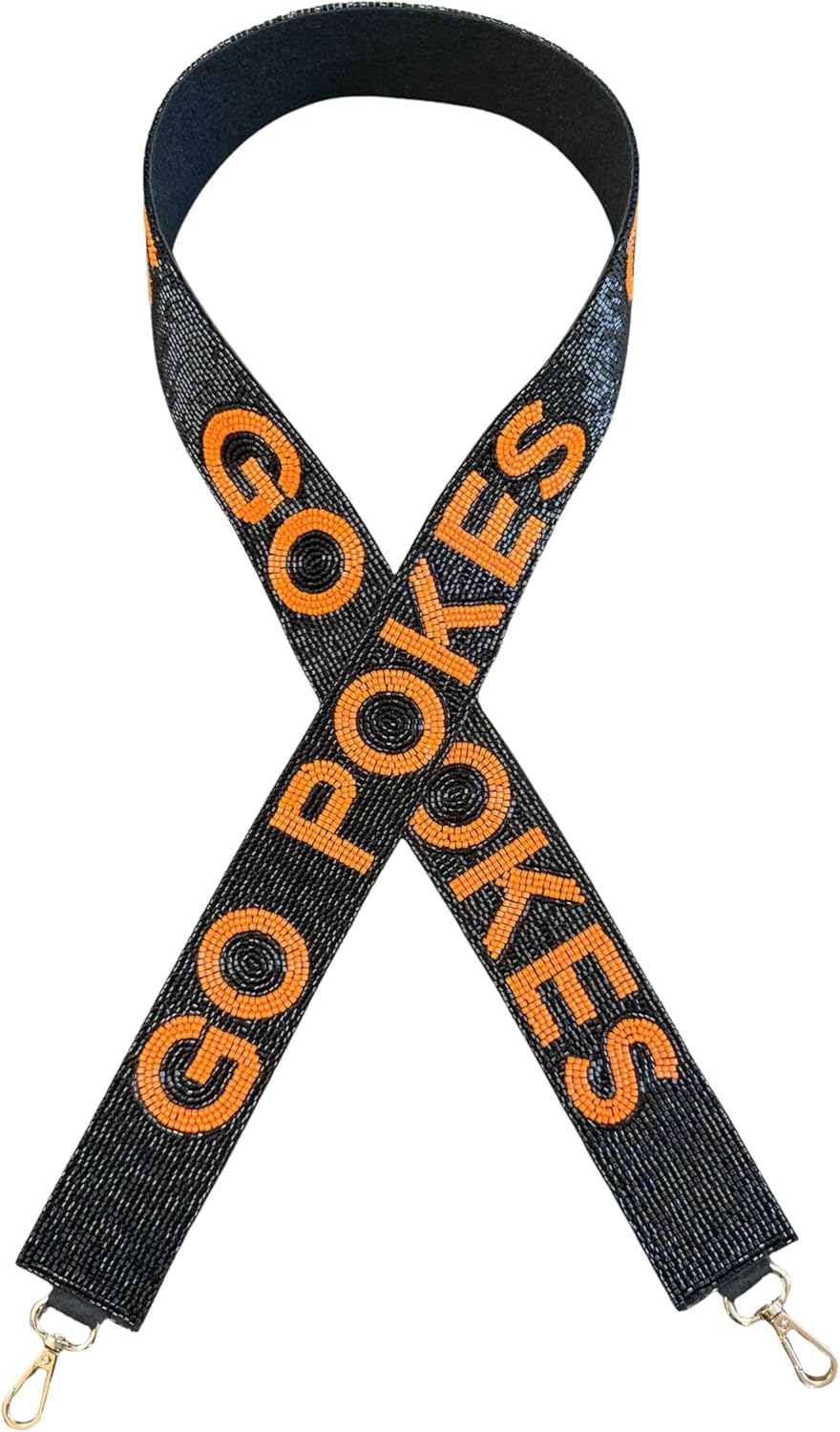 Lashicorn Beaded Purse Strap Oklahoma Black and Orange State College Game Day Clear Handbag Replacement Strap Stadium Football University 45” Gold Hardware Clips
