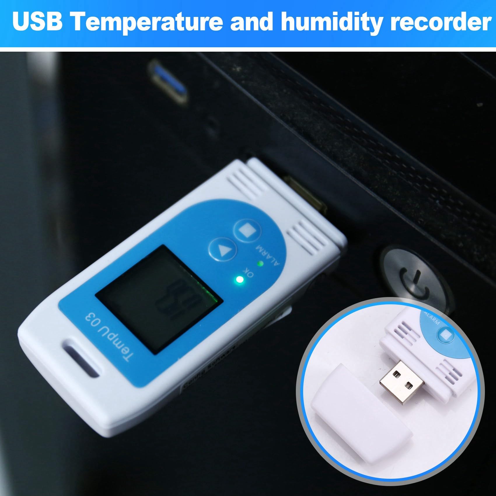 5X TempU 03 Registrador de Datos de Temperatura y Humedad USB Registrador de Datos de Temperatura Medidor de Grabación de Humedad con Capacidad de 32,000