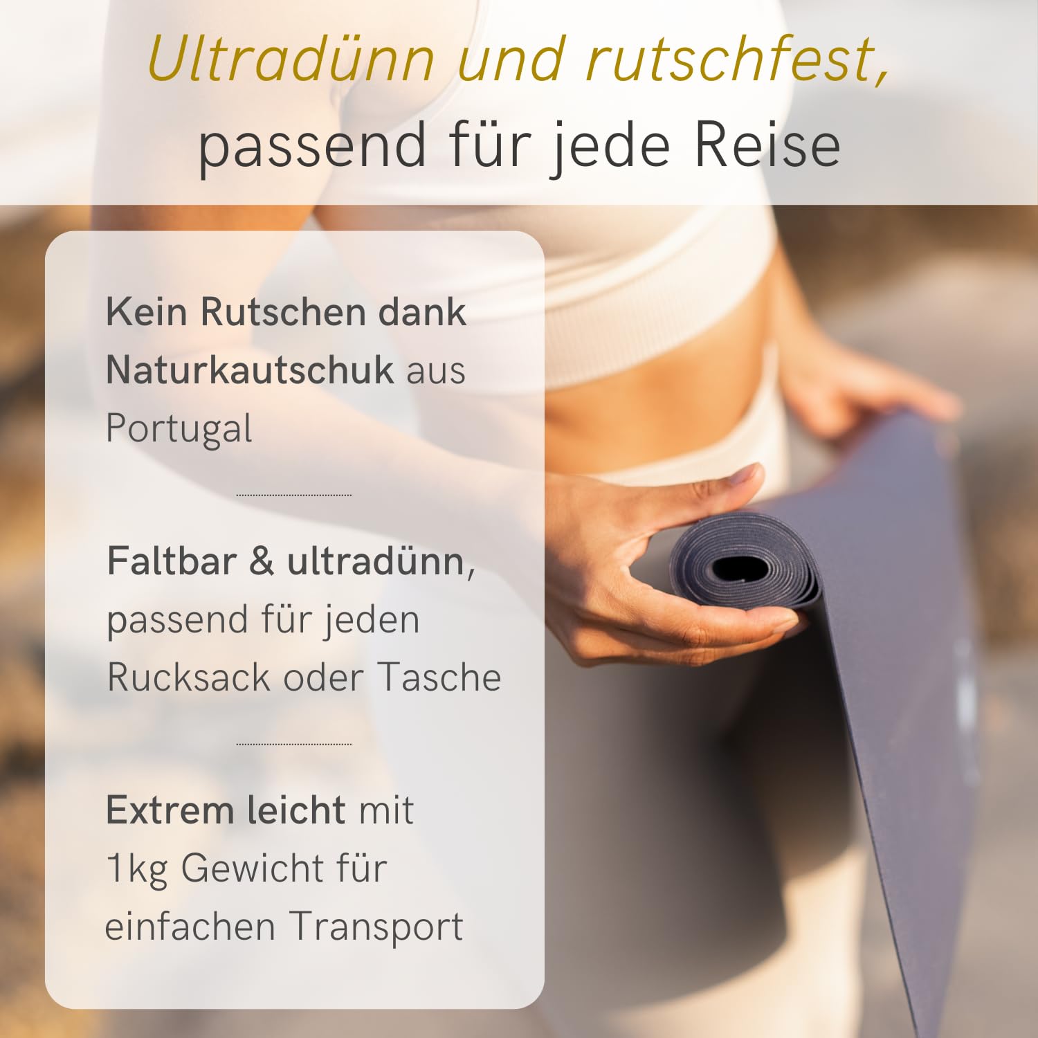 Lotuscrafts® Yogamatte dünn und faltbar, aus Naturkautschuk, Made in Spain, 1kg leiche Reisematte, 185 x 65 x 0,13 cm, Yoga Matte Dünn für Unterwegs