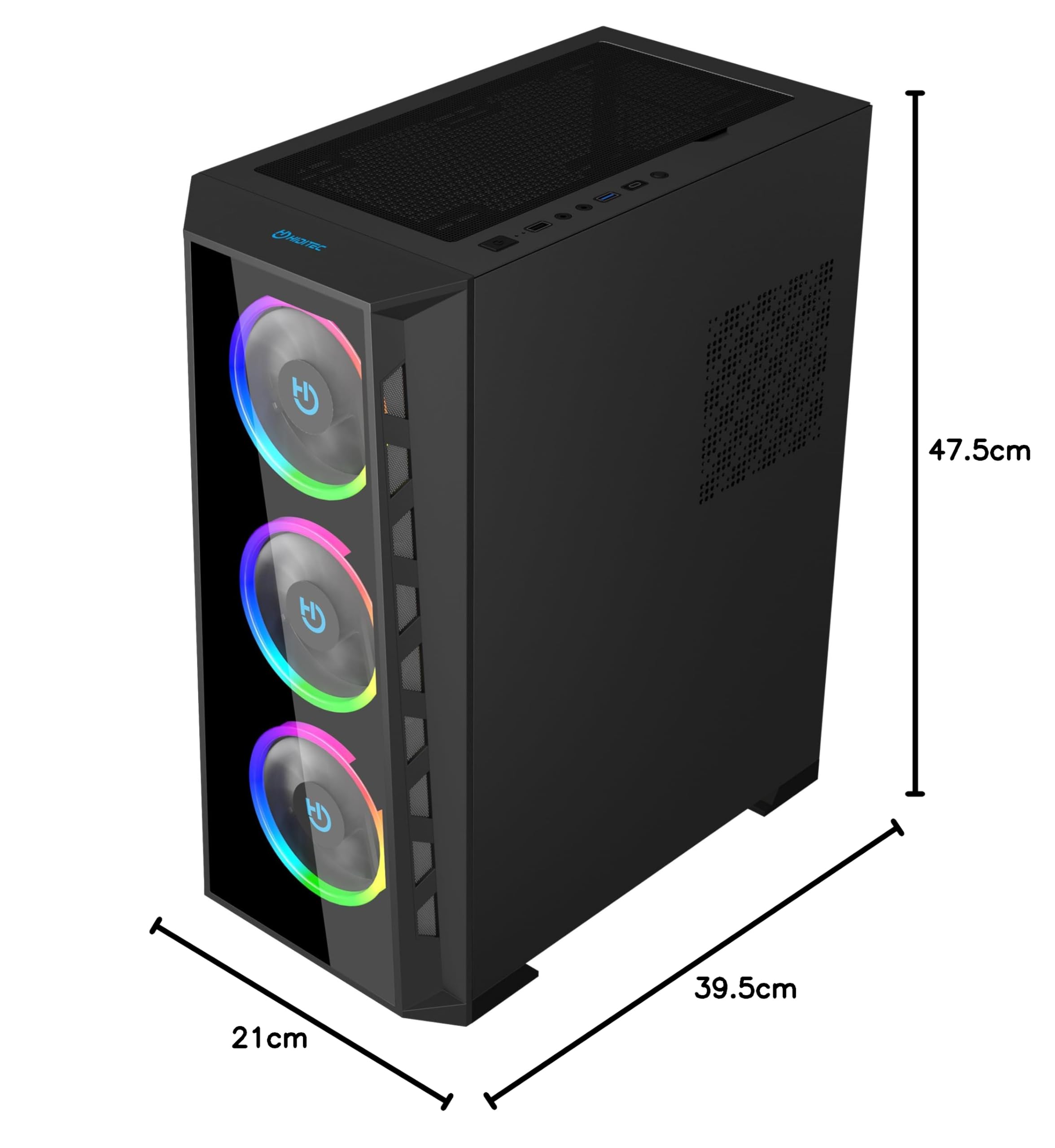 Hiditec MH12 Glass | Caja PC Gaming E-ATX | 4 Ventiladores ARGB | USB-C | Compatible E-ATX, ATX y Micro ATX | GPU de gran formato | Cristal templado | Filtros antipolvo