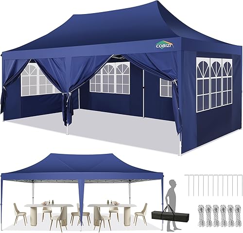 COBIZI Toldo de 10 x 20 pies con paredes laterales, tienda de campaña grande para fiestas, toldo comercial para fiestas, 3 alturas ajustables, UV50+