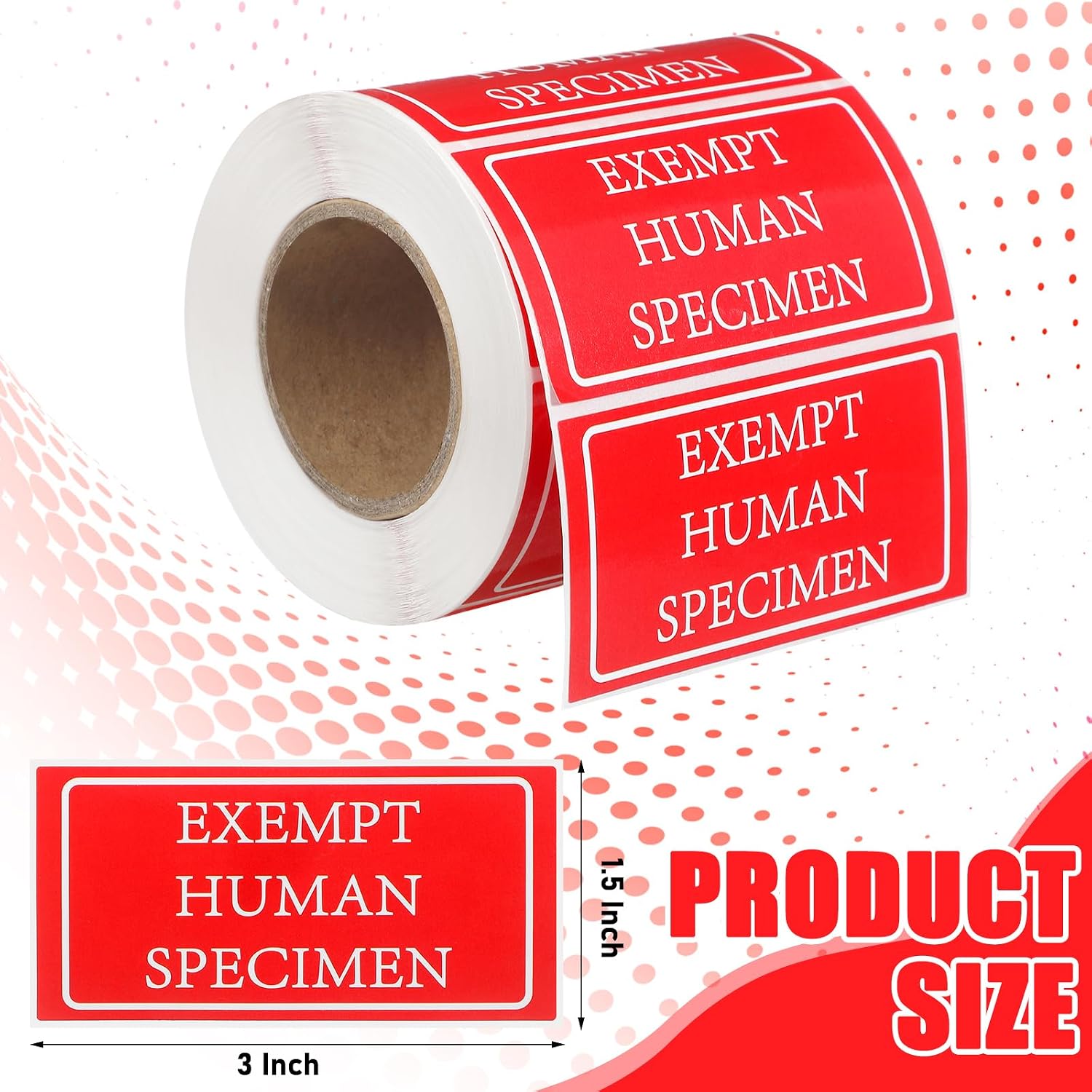 Mifoci 1 Roll 500 Labels Exempt Human Specimen Medical Healthcare Labels 1.5 x 3 Inch Red Rectangle Exempt Specimen Label Sticker for Medical and Industrial Use and More