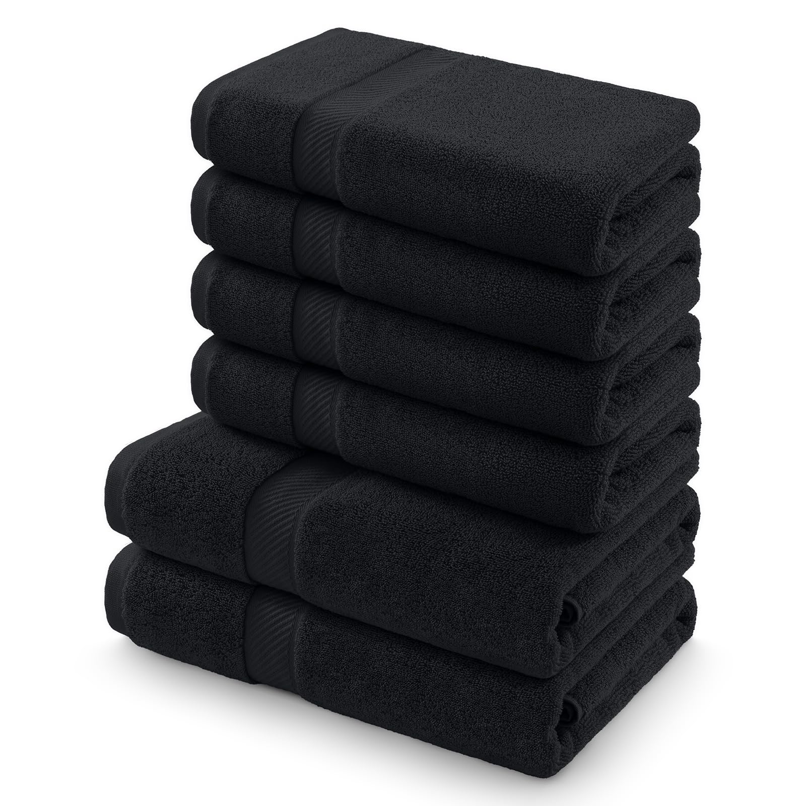 Homaxy Juego de 6 toallas de mano, 100 % algodón, 500 g/m², suaves y absorbentes, lavables hasta 60 °C, 2 toallas de baño de 70 x 140 cm y 4 toallas de mano de 50 x 100 cm, color negro