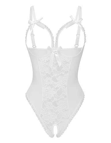 Avidlove Sexy Lingerie for Women One Piece Lace Babydoll Sleepwear Bodysuit - Small - White