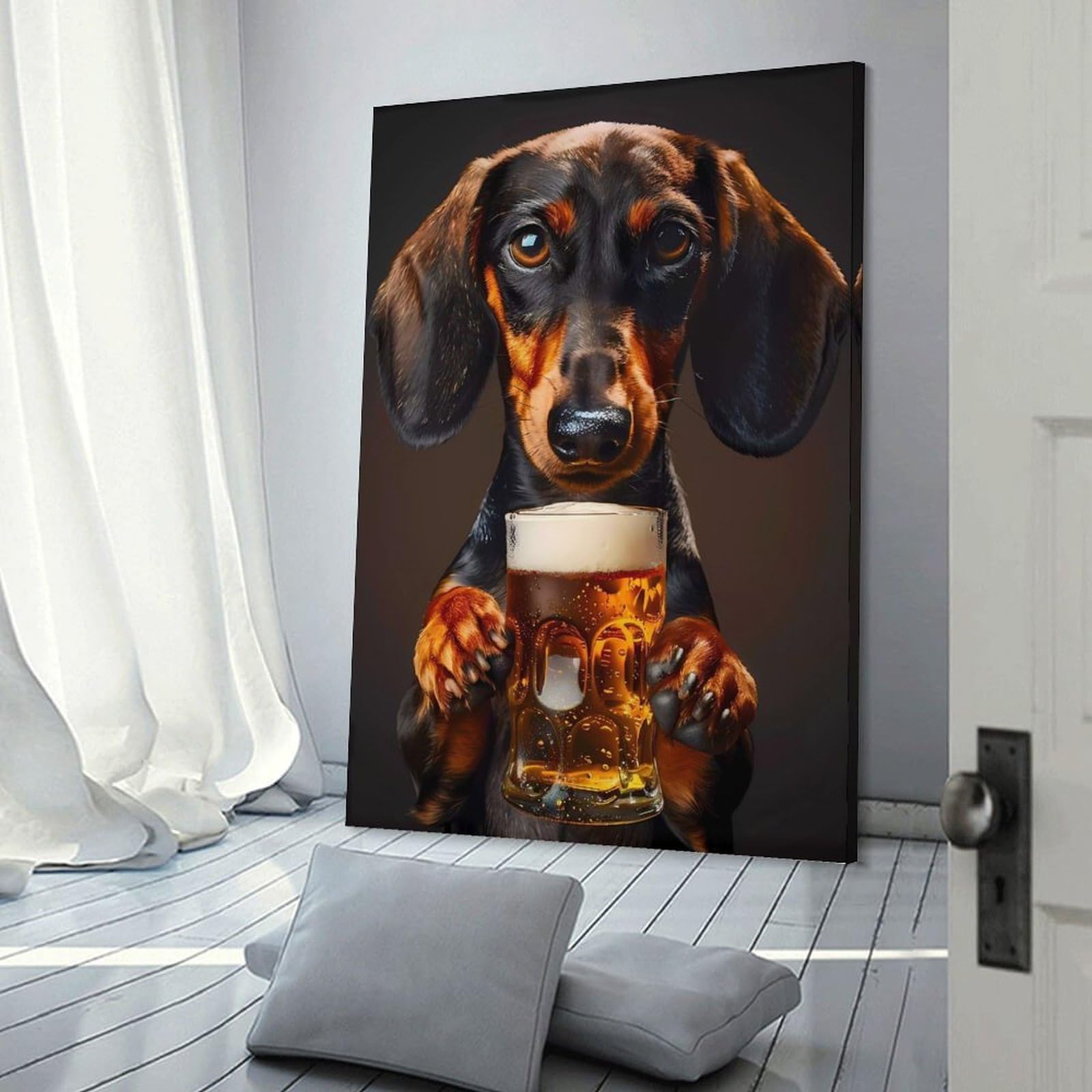 Junmoney Decorative Canvas Print Dachshund Beer, 12x18inch(30x45cm), for Home Office, Desk Area Or Studio, Home Office Artwork with Decorative Appeal