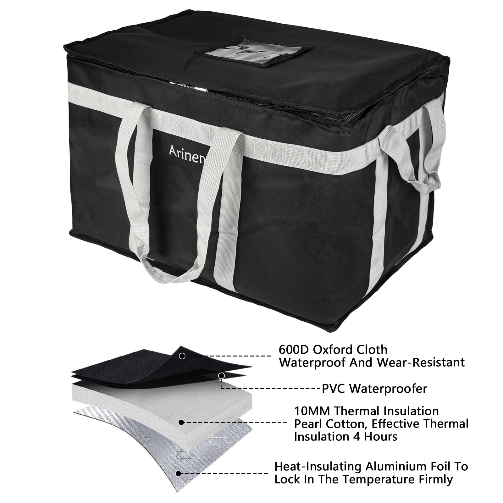 Food Delivery Isolierte Tasche, isolierte Tasche für kalte Mahlzeiten, integrierte Bodenplatte, auslaufsicher, für heiße und kalte Speisen, kommerzielle Gastronomie, Transport – 58,4 x 35,6 x