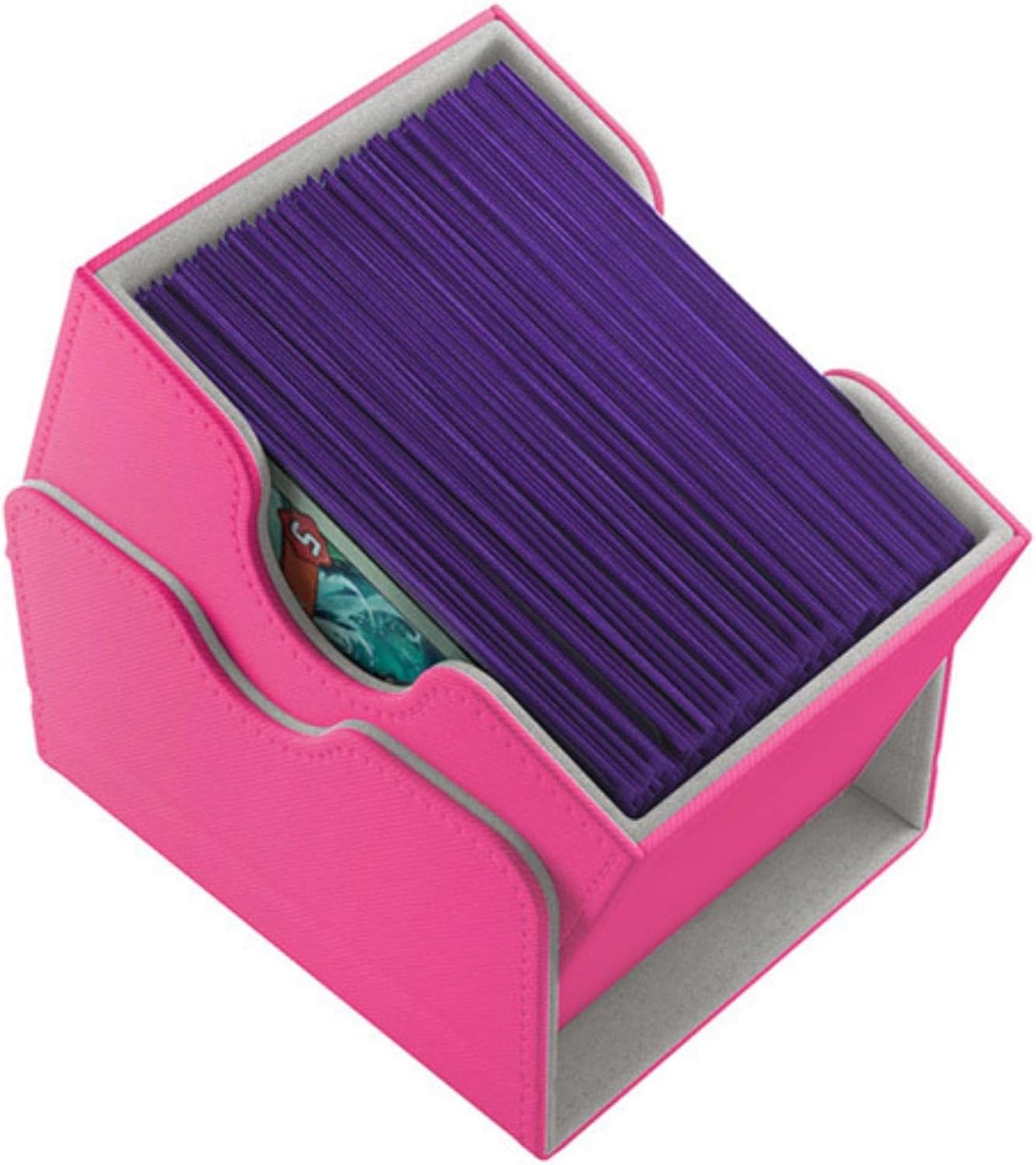Gamegenic Sidekick 100+ Convertible Deck Box | Sideloading Card Storage Box with Removable Cover | Holds 100 Double-Sleeved Cards | Nexoyber Surface | Microfiber Inner Lining | Pink Color | Made