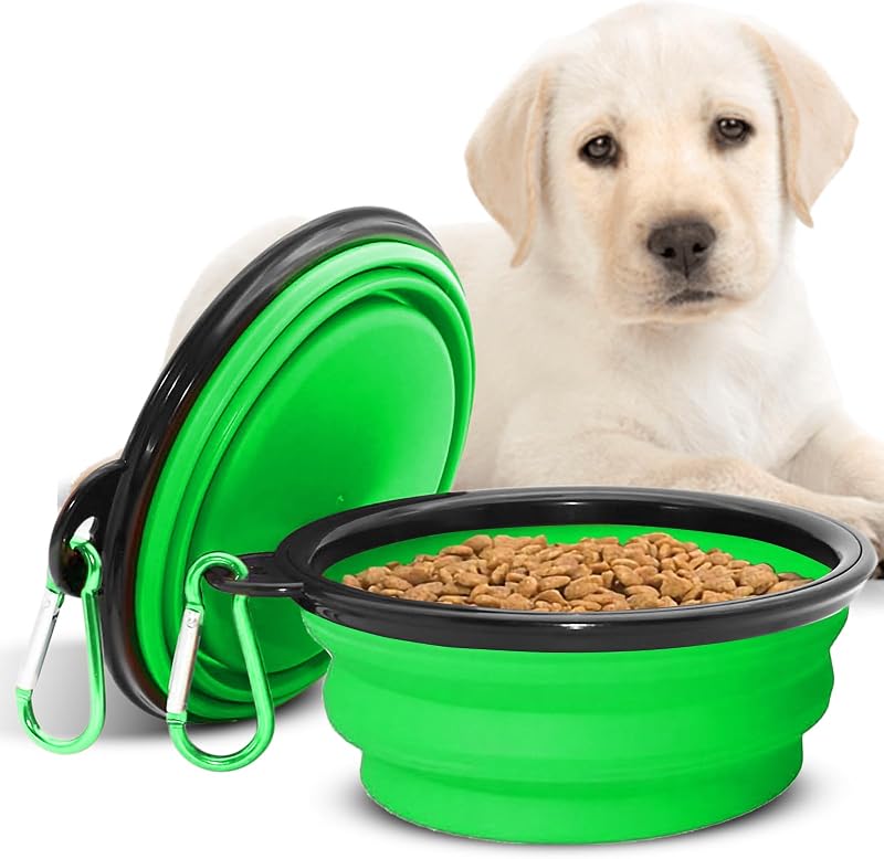 Tigela Dobrável para Cães Chef Kitty com Mosquetão, Verde