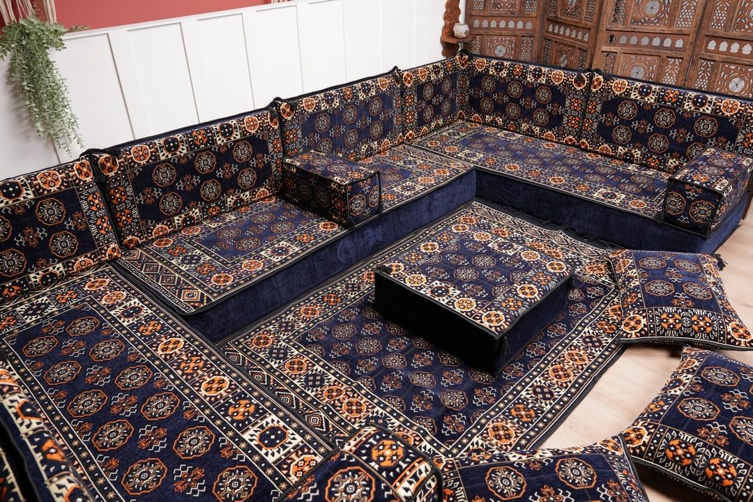 arabicsofa U Shaped Arabic Floor Seating – Handmade Majlis Set– Bohemian Style Sofa