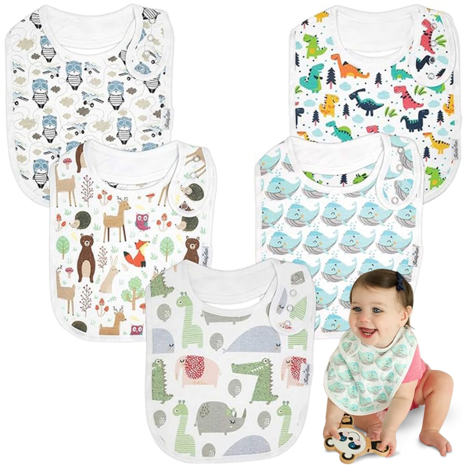 Drool Bibs for Babies – Organic, Unisex, Soft Absorbent Teething Bibs with Adjustable Snaps