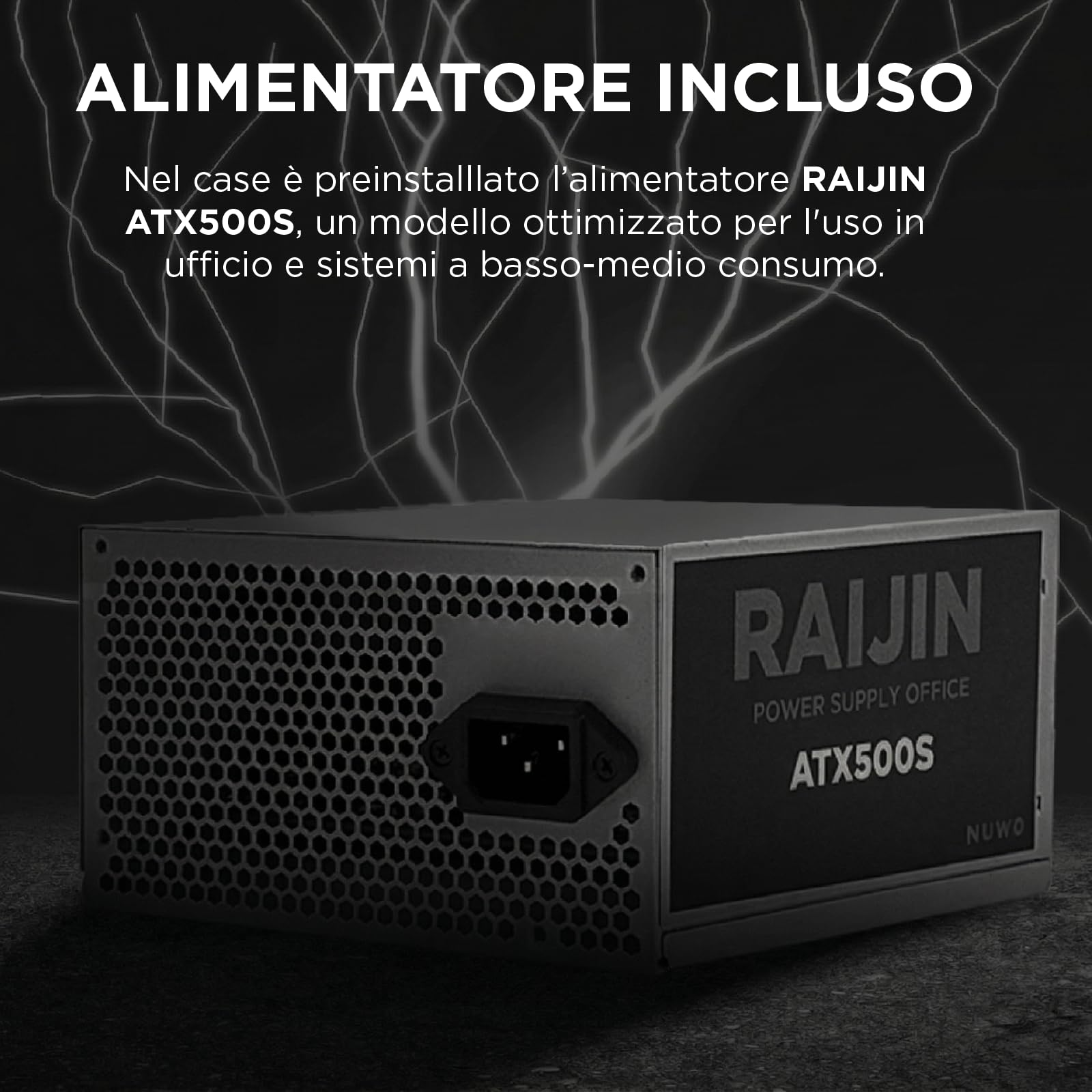 Nuwo Itak I603 Case Micro-ATX Mini-ITX con Alimentatore 240W per PC Desktop Office Mini Tower mATX 0.40MM SPCC, Strip LED e Lettore Card, USB 3.0, Nero