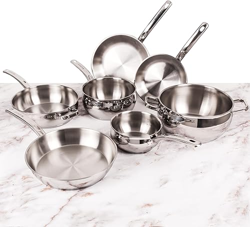 Miniatura 4 de BergHOFF Juego de utensilios de cocina de acero inoxidable 1810 con forma de vientre de 12 piezas tapas de vidrio calor rápido uniforme listo para