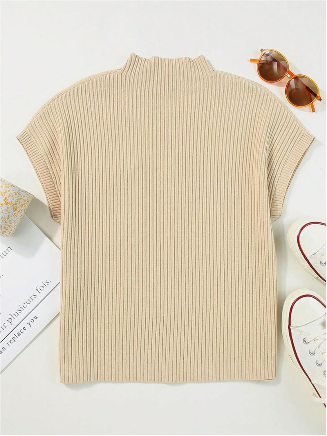 Verdusa Women's Mock Neck Dolman Short Sleeve Sweater Lightweight Loose Knitted Pullovers - Image 5
