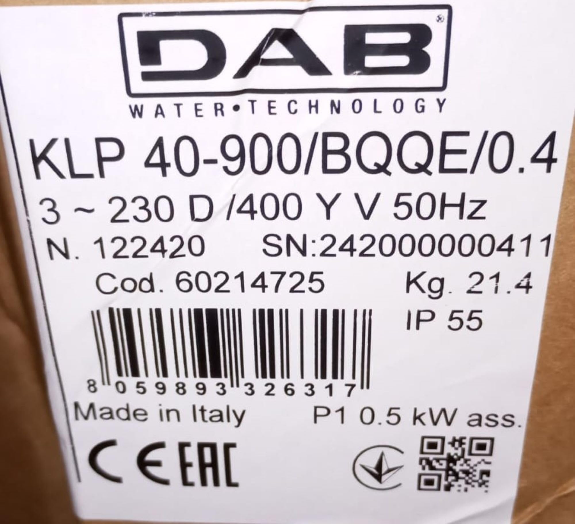 DAB KLP 40-900 T HP 0.56 Pompa Trifase di circolazione per acqua in linea uso civile e industriale