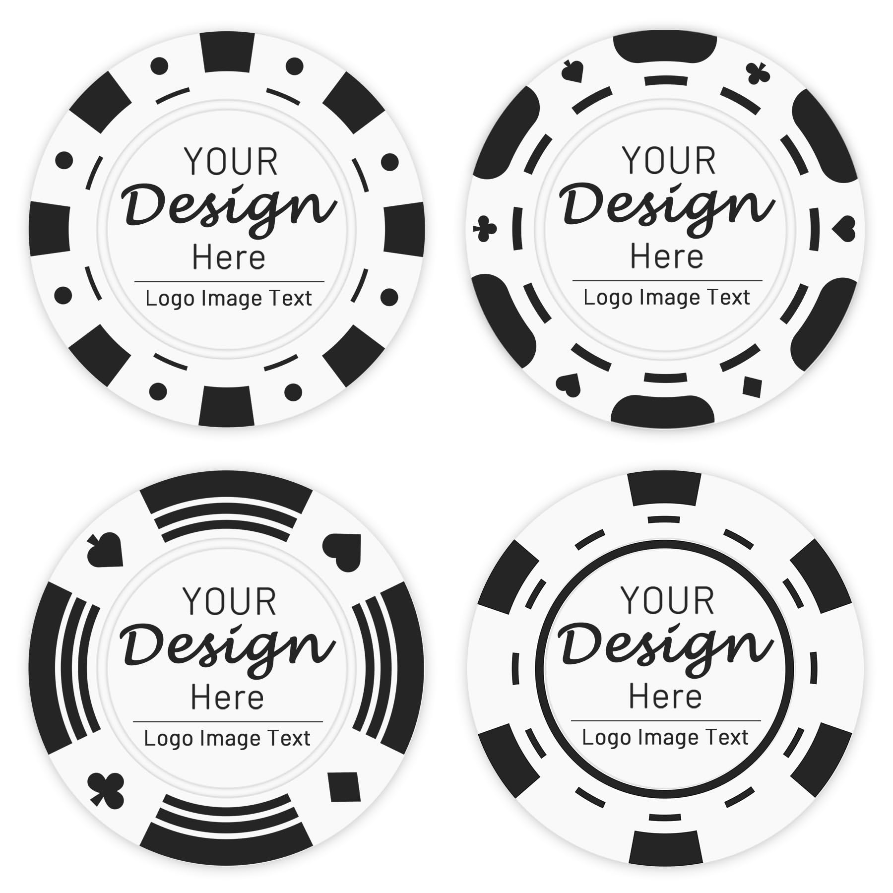 Shueewago 100 Personalized Poker Chips Customized with Your Photo, Logo or Image, Double Sided Full Color Print, Round Drink Tokens for Wedding, Birthday Party and Bar Exchange (White)
