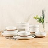 GBHOME 24-Piece Ceramic Dinnerware Set for 6, Handpainted Plates, Pasta Bowls & Bowls Set with Rustic Terracotta Underside, Scratch-Resistant, Dishwasher & Microwave Safe,Speckled Glaze Beige