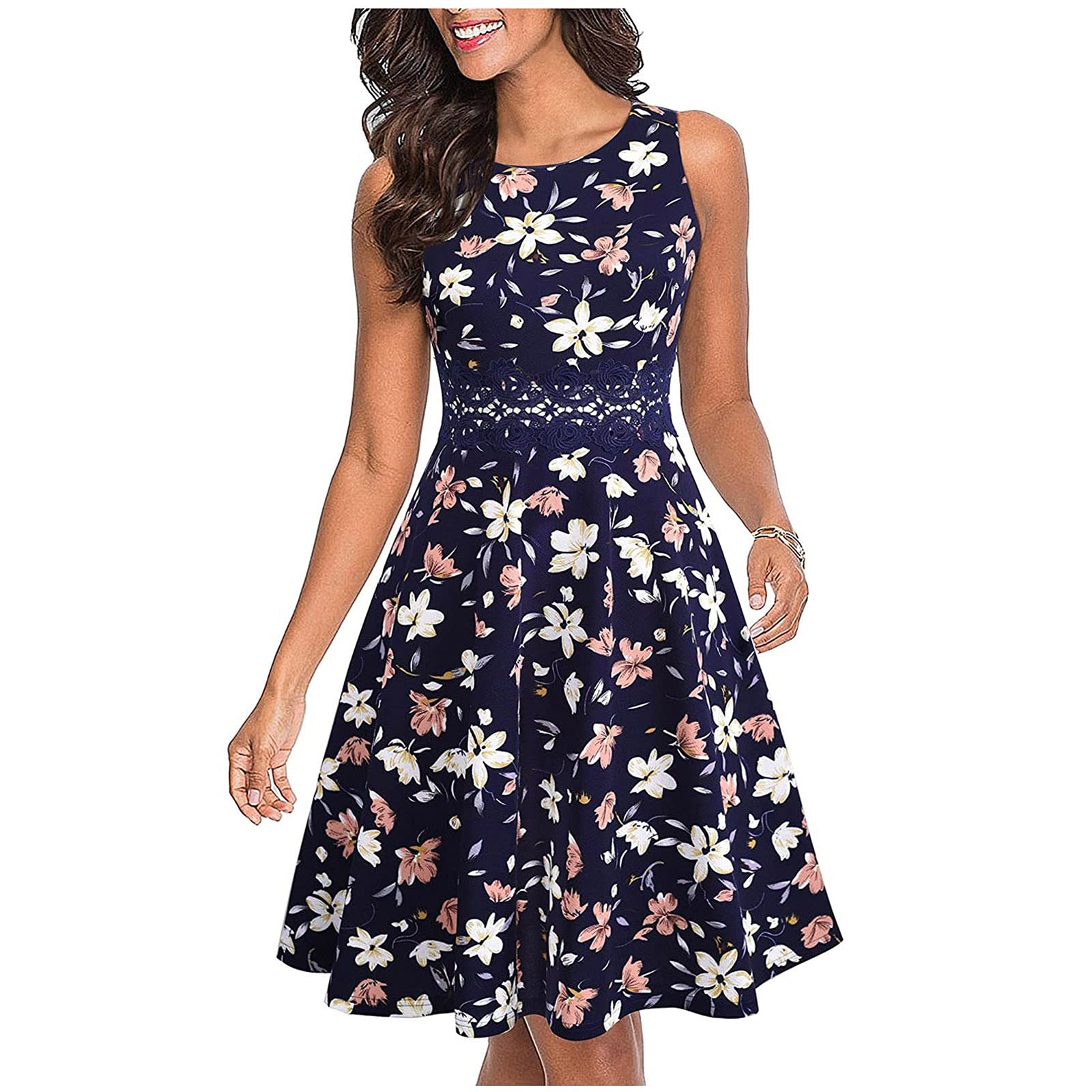 Women's Summer Sleeveless Elegant A-Line Dress Party Wedding Guest Cocktail Swing Dress