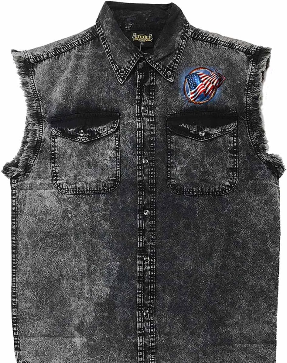Hot Leathers GMD5453 Men's 'Bone Finger' Sleeveless Black Denim Shirt